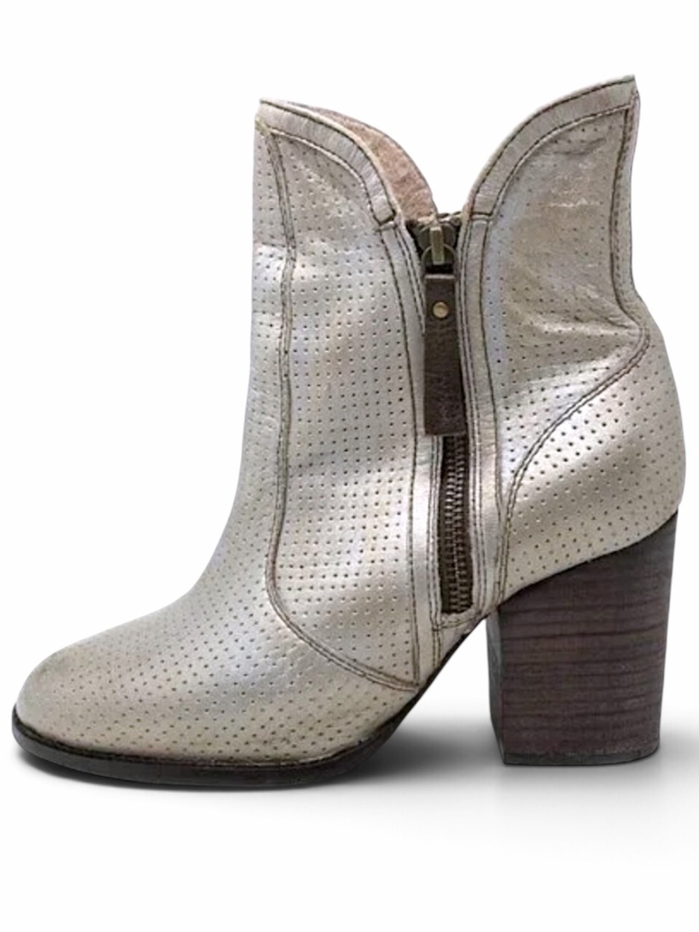 Anthropologie Seychelles Distressed Metallic Silver Leather Boots Ankle Booties